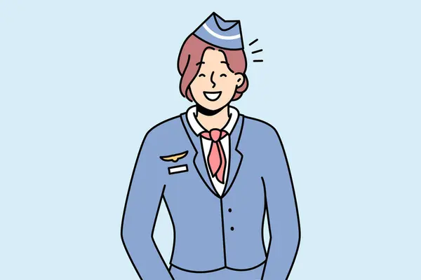 Mosolygós Fiatal Egyenruhás Stewardess Portréja Boldog Női Légikísérő Optimista Pozitív — Stock Vector