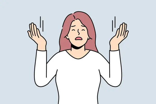 Молодая Женщина Поднятыми Руками Молится Религиозные Духовные Женщины Просят Прощения — стоковый вектор