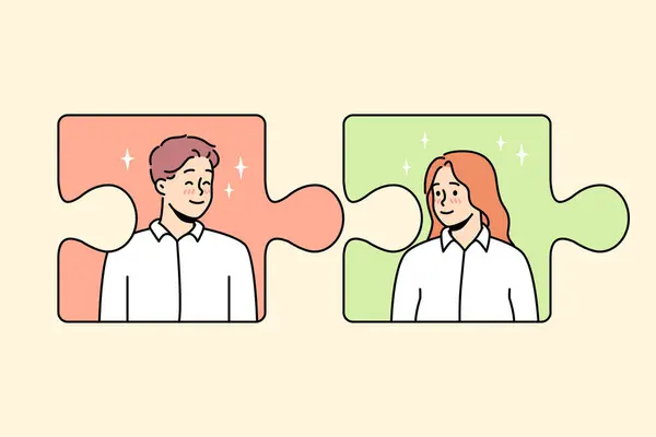 Puzzle Avec Homme Femme Connectant Concept Relation Couple Relations Amour — Image vectorielle