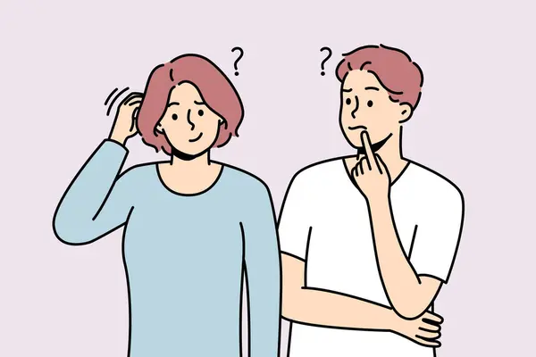 Confus Homme Femme Pensant Résoudre Problème Ensemble Couple Frustré Sentent — Image vectorielle