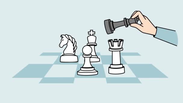 男人在下棋有人在棋盘上赢了比赛 爱好和逻辑概念 — 图库视频影像