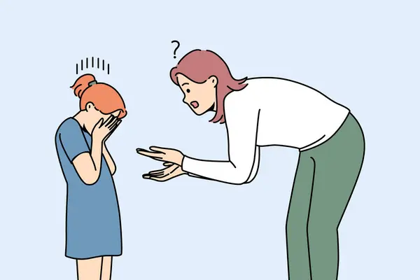 Junge Mutter Schimpft Unglücklich Weinende Kleine Tochter Verwirrte Mütter Reden — Stockvektor