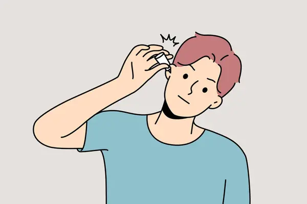 Los Hombres Jóvenes Poco Saludables Utilizan Gotas Para Los Oídos — Archivo Imágenes Vectoriales