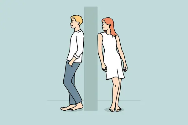 Homme Femme Séparés Par Mur Jeune Couple Debout Sur Différents — Image vectorielle