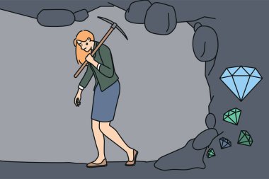 Yorgun iş kadını elmaslarla uğraşmaktan vazgeçti. Kendini çok yorgun ve çalışmaktan bunalmış hissediyor. İş yorgunluğu ve tükenmişlik kavramı. Vektör illüstrasyonu. 