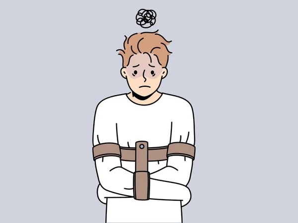 Стресс Человек Смирительной Рубашке Страдают Психических Проблем Несчастный Парень Борется — стоковый вектор