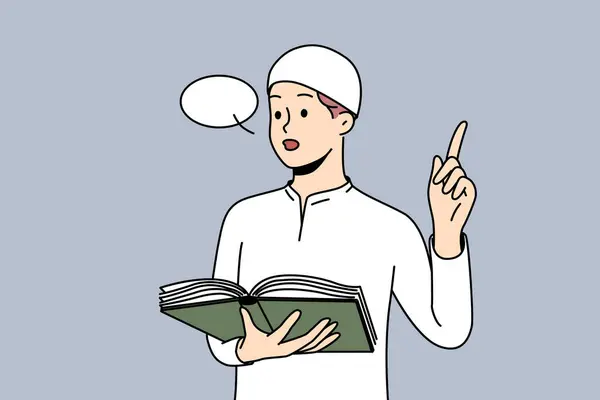 Arabic Man Traditional Headwear Reading Koran Muslim Male Make Speech — Stock Vector