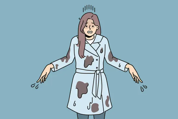 Femme Stressée Dans Saleté Après Chute Dans Flaque Eau Fille — Image vectorielle