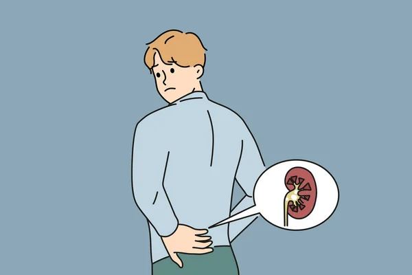 Sağlıksız Bir Adamın Dokunuşu Böbrek Ağrısından Vücut Organlarında Taşlardan Zarar — Stok Vektör