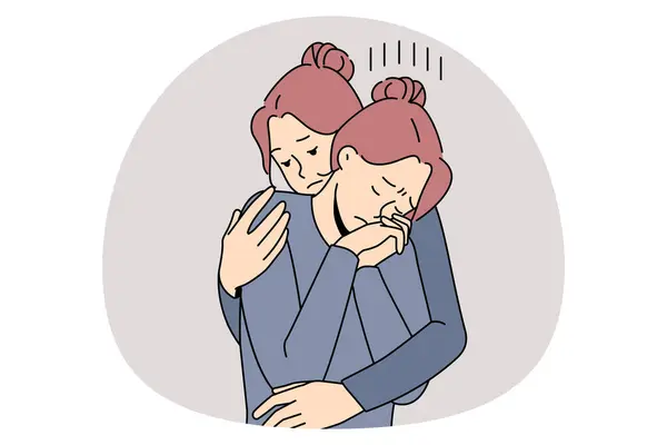Ajudando Mão Conceito Apoio Irmã Amigo Abraçando Triste Deprimido Tine — Vetor de Stock