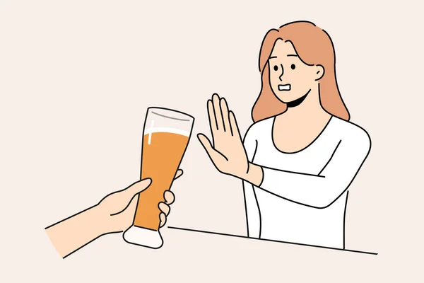 Μια Γυναίκα Αρνείται Πιει Παραπάνω Μπύρα Στο Μπαρ Αποφασιστική Κοπέλα — Διανυσματικό Αρχείο