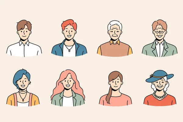 Olika Människor Olika Åldrar Och Kön Profilbilder Samling Leende Unga — Stock vektor