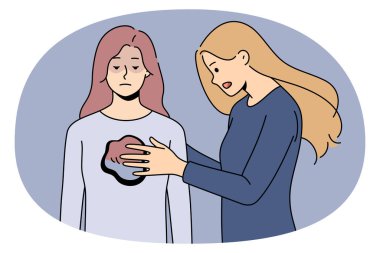 Başka bir dişide elleri kapalı bir kadın destek ve yardım eder. Psikolojik ve zihinsel yardım ve danışmanlık kavramı. Psikoterapi ve psikanaliz. Vektör illüstrasyonu.