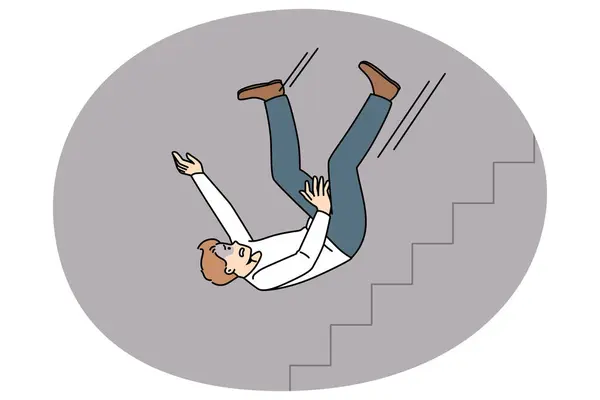 행복하지 사닥다리의 계단에 떨어지면 인생에서 위기를 어려움을 사업가의 실패나 일러스트 — 스톡 벡터