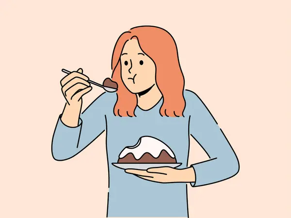 Frau Die Kuchen Isst Fühlt Sich Schuldig Frustrierte Diät Betrügerinnen — Stockvektor