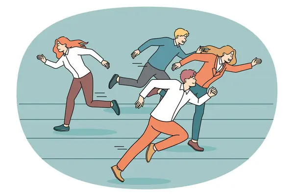Weak Woman Employee Refuse Compete Race Colleagues Coworkers Unmotivated Female — Vetor de Stock
