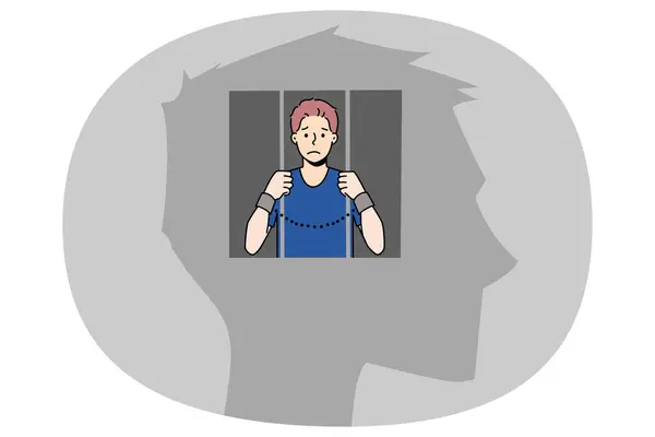 Hombre Cárcel Dentro Cabeza Humana Sufre Libertad Pensamientos Derechos Hombre — Archivo Imágenes Vectoriales