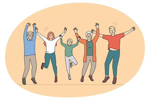 Verheugd Drie Generaties Van Familie Hebben Plezier Springen Lachen Samen — Stockvector