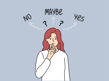 Düşünen kadın zor bir çözüm üretir ve ortaya çıkan problemleri yansıtır, kelimelerin yanında evet ve hayır gibi durarak. Utangaç kız, seçim yapma ve çözüm bulma ihtiyacı yüzünden stresli.