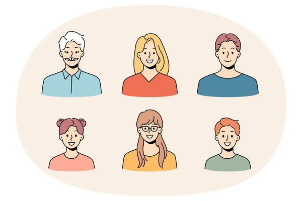 Avatars Diverse People Set Collection Younger Older Person Faces Diversity — Stock Vector