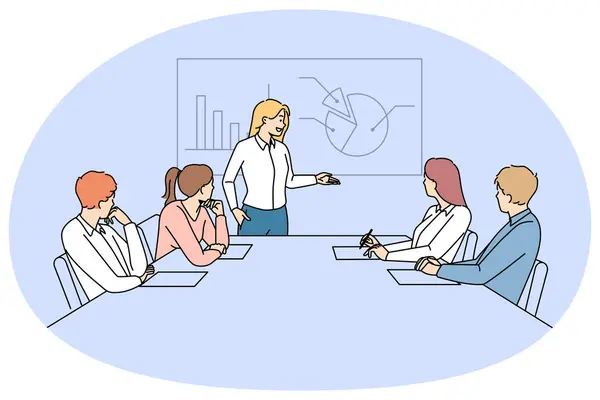 Businesswoman Make Presentation Colleagues Office Meeting Successful Woman Leader Present — ストックベクタ