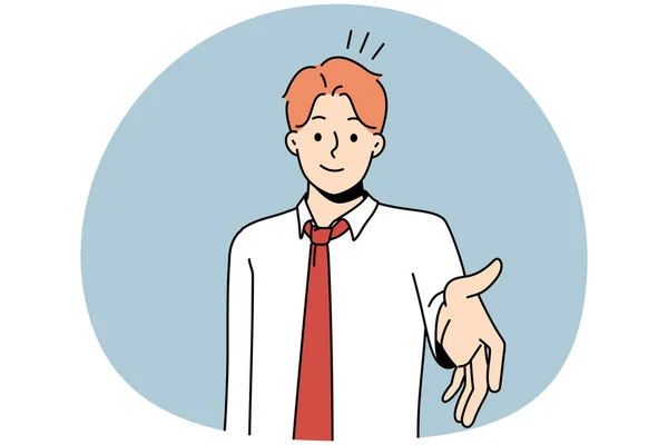 Smiling Young Businessman Stretch Hand Handshake Business Client Partner Male — Stockvector