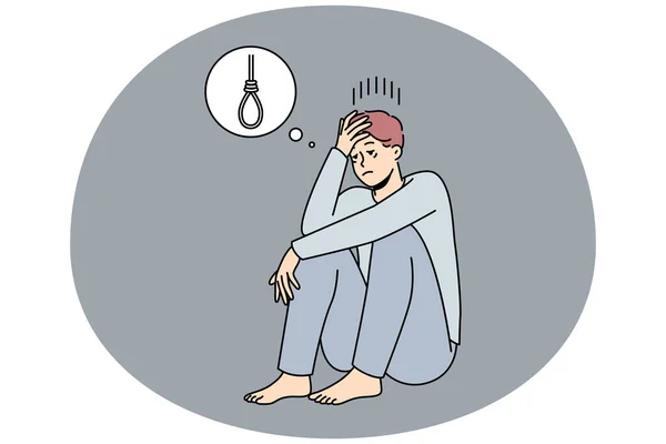 Depressed Young Man Thinking Suicide Unwell Sad Male Feel Depression — Vector de stock