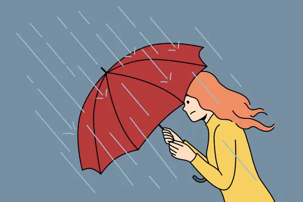Woman Umbrella Rushes Home Rain Storm Caused Sudden Cold Snap — Stock Vector