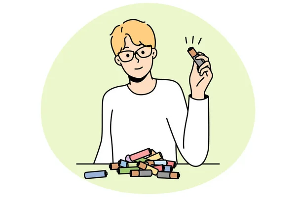 Αγόρι Γυαλιά Συλλέγει Χρησιμοποιημένες Μπαταρίες Για Τις Στείλει Για Επεξεργασία — Διανυσματικό Αρχείο