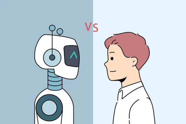 Homme Rivalise Avec Les Robots Voulant Pas Être Laissé Sans Illustration De Stock