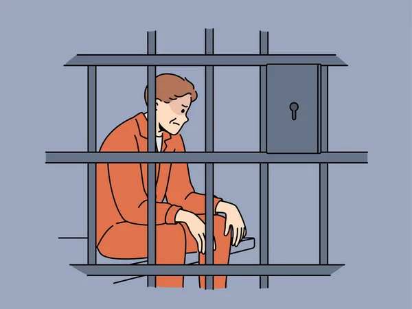 Homem Criminoso Senta Cela Prisão Está Triste Por Causa Decisão Ilustração De Bancos De Imagens