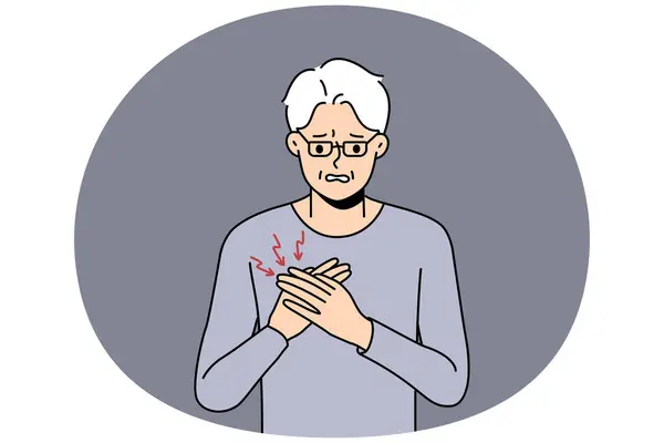 Malsain Grand Père Mature Souffrent Problèmes Cardiaques Malade Vieil Homme Illustration De Stock