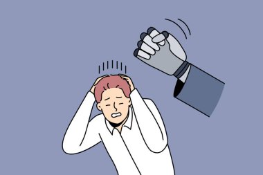 Robot, insanların yerine yapay zeka konsepti koyduğu için işçileri ofis kıyafetleriyle yumruklayarak cezalandırıyor. İş süreçlerinin hızla uygulanmasından ve personelin robotlarla değiştirilmesinden kaynaklanan distopi