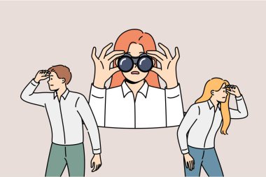 İş dünyası farklı yönlere bakıyor. Müşteri çekmek için yeni fırsatlar arıyorlar. İş adamları şirketin gelişimine yardımcı olacak bilgileri aramak için dürbün kullanırlar.