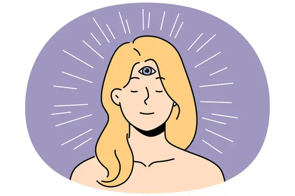 Ruhige Frauen Mit Dem Dritten Auge Auf Der Stirn Nutzen — Stockvektor