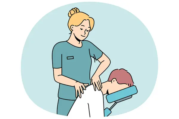 Masseurin Hilft Patientin Mit Rückenschmerzen Klinik Physiotherapeut Massiert Klient Krankenhaus — Stockvektor