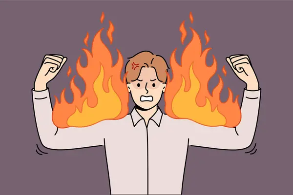 怒りと怒りを経験する怒っているビジネスマンは 強さとパワーを象徴する火傷を示しています コーポレートマネージャーは部下が犯した過ちについて学んだ後 怒りを示します ストックイラスト