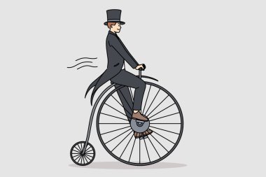 Kuyruklu paltolu bir adam eski moda bir beş sentlik bisiklete biniyor ve geçen yüzyıla yolculuk yapmayı hayal ediyor. Adam sirk sahnesinde gösteriye gelen seyirciyi şaşırtmak için gösterişli bir bisiklet kullanıyor..