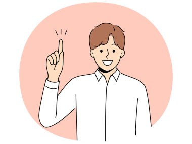 Adam parmağını kaldırır ve zor problemi çözmek için fikir ya da tavsiye olduğunu söyler. Beyaz tişörtlü gülümseyen adam ekranı gösterir ve parlak bir başarı ya da kariyer gelişimi fikri paylaşır.