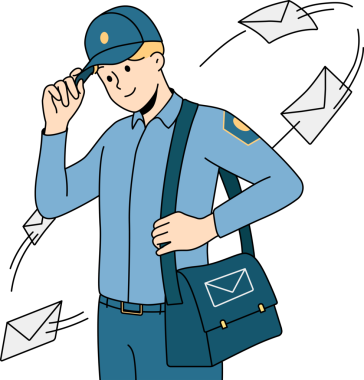 Gülümseyen postacı mektupları dağıtıyor.