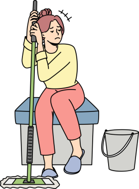 Mutsuz ev hanımı ev işinden bıktı.