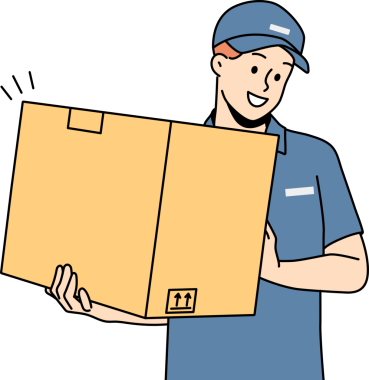 Elinde kutuyla gülümseyen teslimatçı.