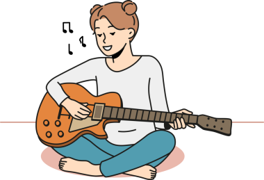 Gitar çalmak kız gülümseyerek