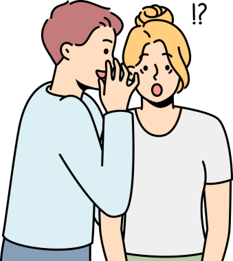 Adam şok olmuş kadına gizli bilgiler fısıldıyor.