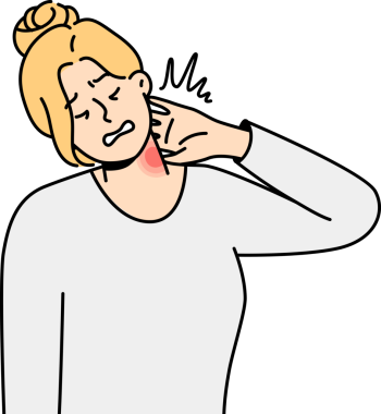 Hasta kadın boyun ağrısından muzdarip.