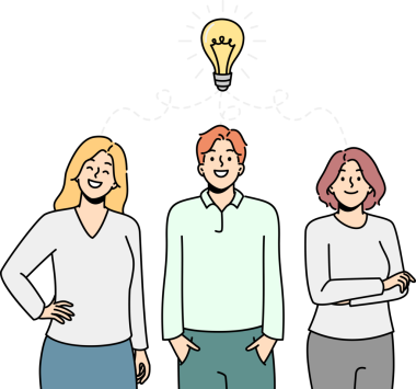 İnsanların üzerinde yanan ampul, beyin fırtınası.