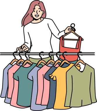 Butikte gülümseyen kadın kıyafetleri.