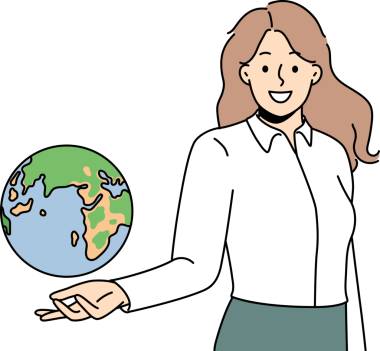 Gülümseyen coğrafya öğretmeni dünyayı tutuyor.