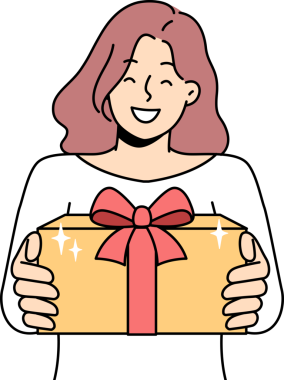 Gülümseyen kadın hediye sunar