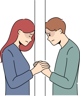 Mutsuz çift duvarla ayrılmış.